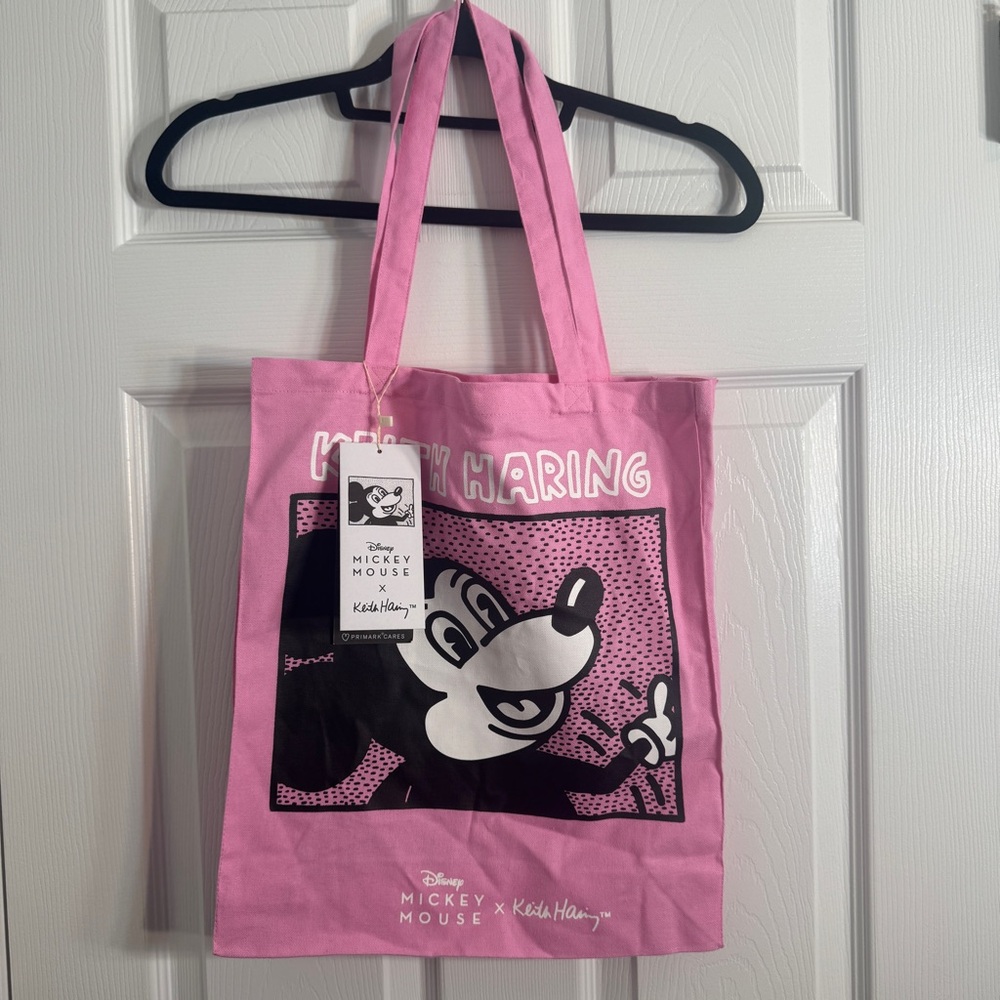 NWT. Primark Keith Haring Disney Mickey Mouse Tote Bag. Pale Pink